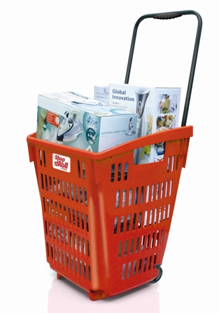 Araven "Shop & Roll",Top Quality Red 5 x Plastic Shopping Trolley Basket 34L 